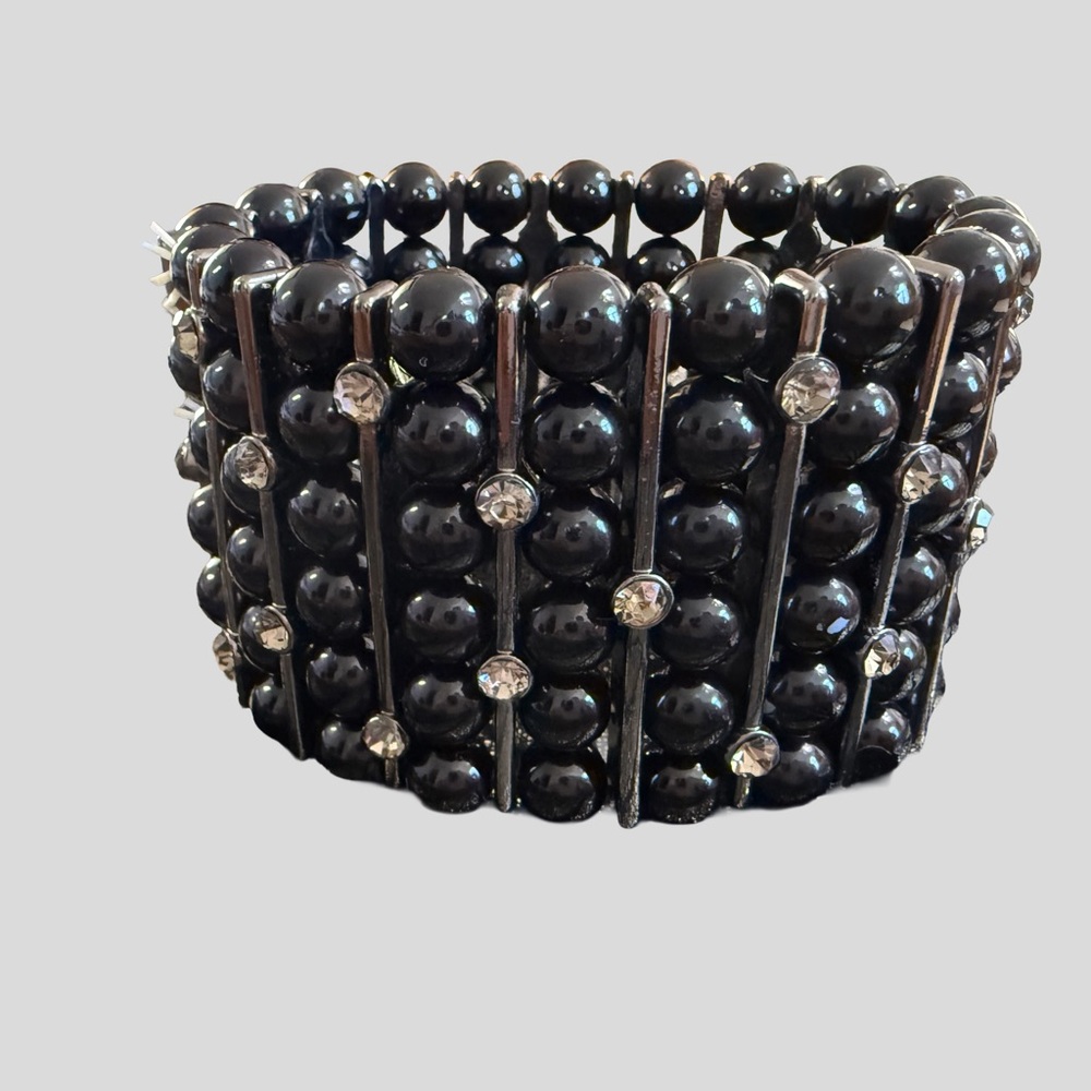 Elegant Black Beaded Bracelet, 9”